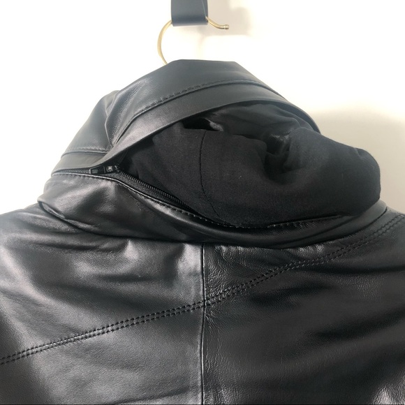 as new Danier womens black genuine leather spring  weight A-Line car coat S M - Picture 4 of 7